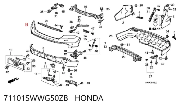 Paragolpes 71101SWWG50ZB Honda
