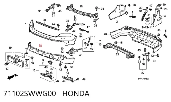 Parachoques delantero, parte inferior 71102SWWG00 Honda