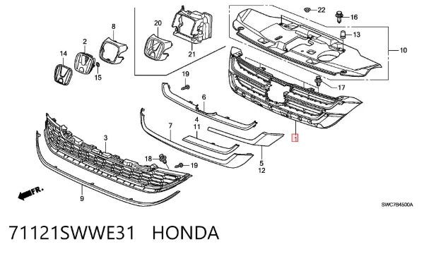 Parrilla 71121SWWE31 Honda