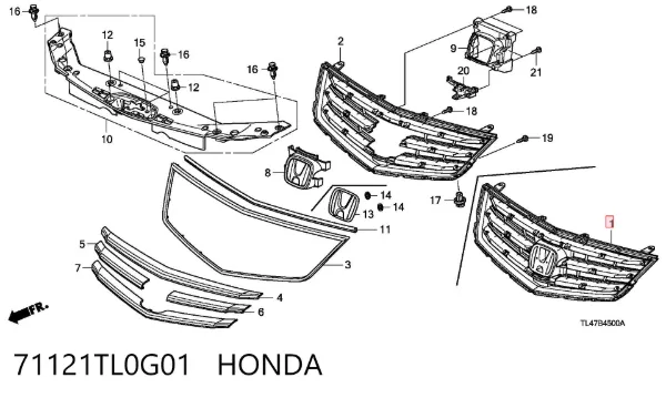 Parrilla 71121TL0G01 Honda