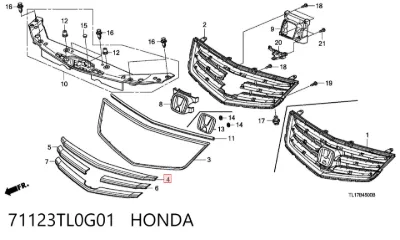 Moldura superior de la parrilla del radiador HONDA 71123TL0G01