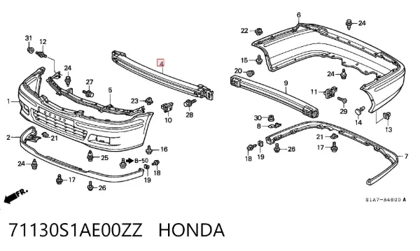 Refuerzo parachoque delantero 71130S1AE00ZZ Honda