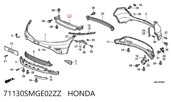 Refuerzo parachoque delantero 71130SMGE02ZZ Honda