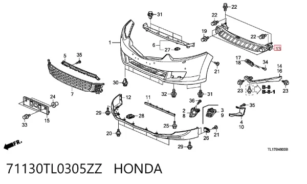 Refuerzo parachoque delantero 71130TL0305ZZ Honda