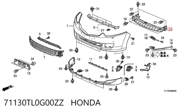 Refuerzo parachoque delantero 71130TL0G00ZZ Honda