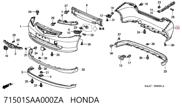 Parachoques trasero 71501SAA000ZA Honda