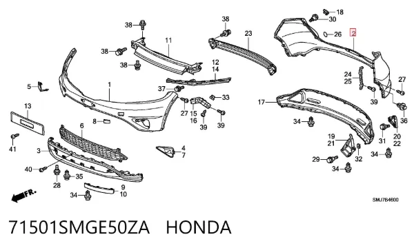 Parachoques trasero, parte superior 71501SMGE50ZA Honda