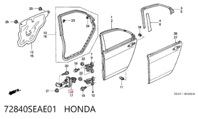 Limitador de apertura de puerta trasera derecha HONDA 72840SEAE01