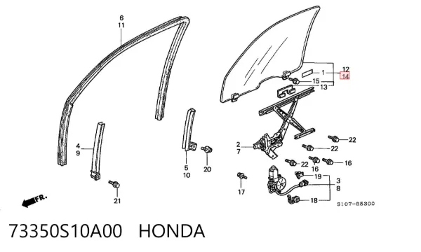 Luna delantera derecha 73350S10A00 Honda