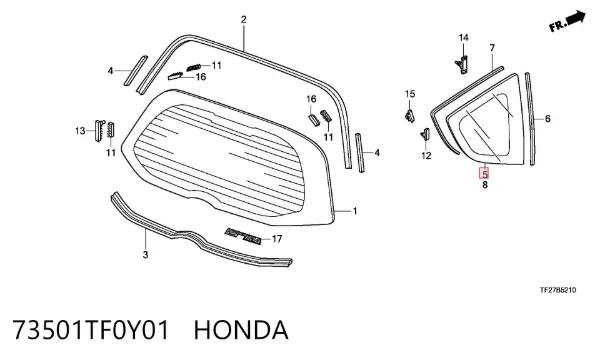 Cristal lateral derecho del maletero 73501TF0Y01 Honda