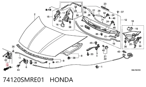Cerradura de capó 74120SMRE01 Honda