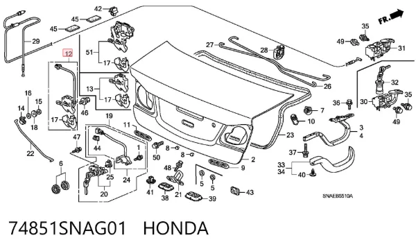 Cerradura de maletero 74851SNAG01 Honda