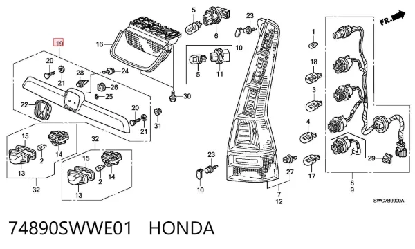 Moldura de la tapa del maletero 74890SWWE01 Honda