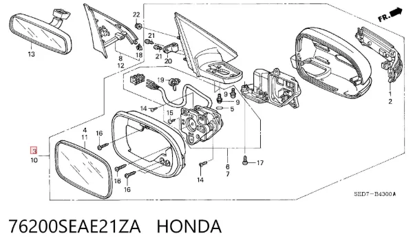 Espejo de retrovisor derecho 76200SEAE21ZA Honda