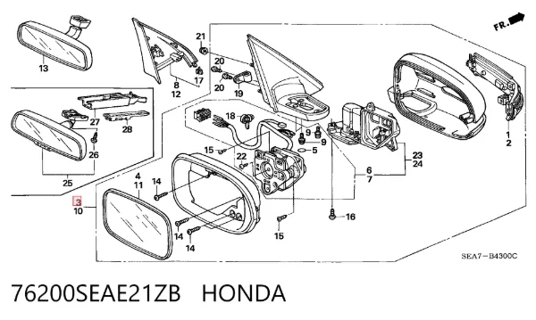 Espejo de retrovisor derecho 76200SEAE21ZB Honda