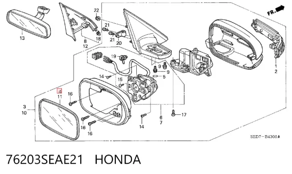 Cristal de espejo retrovisor derecho 76203SEAE21 Honda