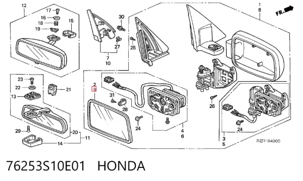 Cristal de espejo retrovisor exterior izquierdo 76253S10E01 Honda