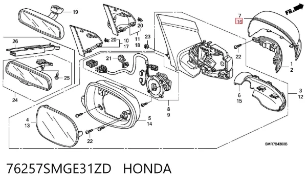 Cubierta De Espejo Retrovisor Izquierdo 76257SMGE31ZD Honda