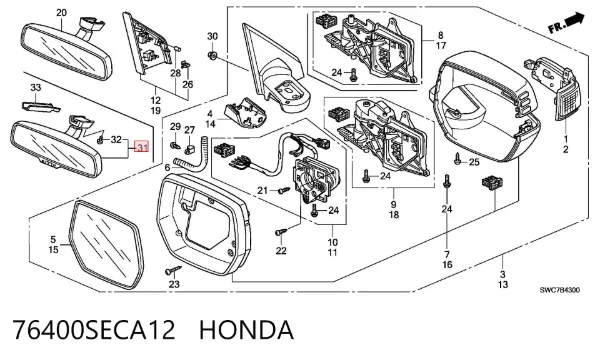 Espejo interior 76400SECA12 Honda