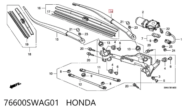 Brazo del limpiaparabrisas 76600SWAG01 Honda