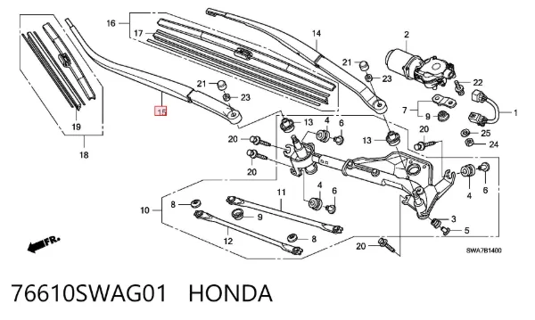 Brazo del limpiaparabrisas Honda CR-V III