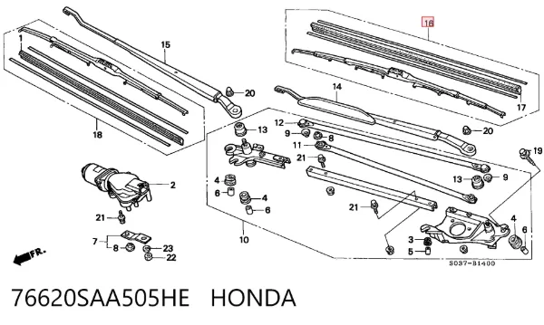 Escobilla del limpiaparabrisas del lado del conductor 76620SAA505HE Honda