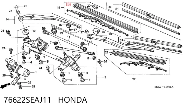 Goma de la escobilla del limpiaparabrisas del lado del conductor 76622SEAJ11 Honda