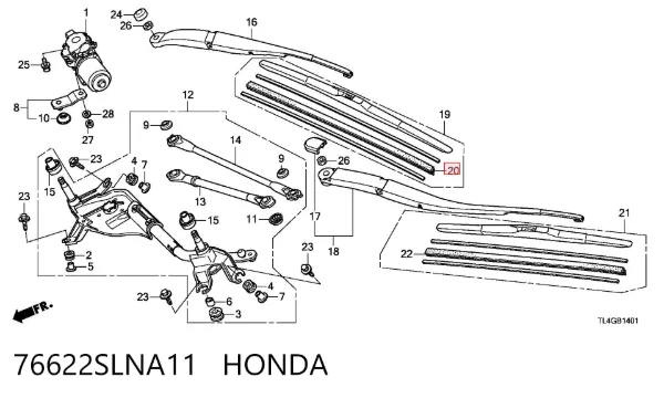 Goma de la escobilla del limpiaparabrisas del lado del conductor 76622SLNA11 Honda