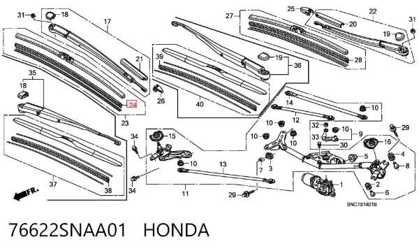 Goma de la escobilla del limpiaparabrisas del lado del conductor 76622SNAA01 Honda