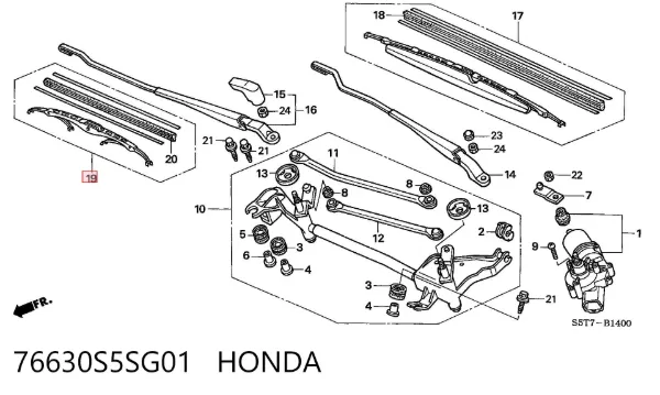Limpiaparabrisas traseros 76630S5SG01 Honda