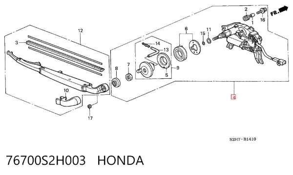 Motor limpiaparabrisas, trasera 76700S2H003 Honda