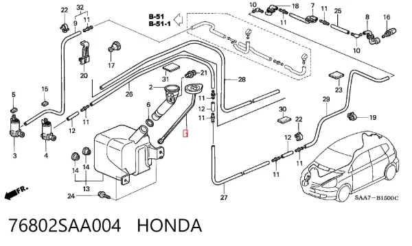Deposito de limpiaparabrisas 76802SAA004 Honda