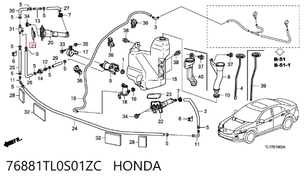 Tapa de la boquilla del lavafaros delantero 76881TL0S01ZC Honda