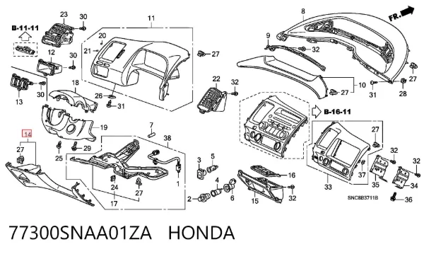 Parte inferior del salpicadero 77300SNAA01ZA Honda