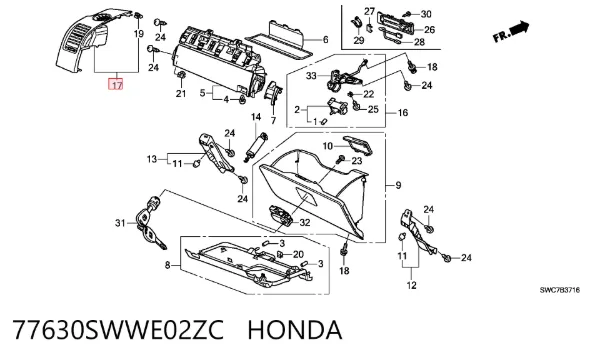 Rejilla de ventilación izquierda del salpicadero 77630SWWE02ZC Honda