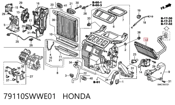 Radiador calefacción 79110SWWE01 Honda