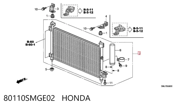 Condensador aire acondicionado 80110SMGE02 Honda