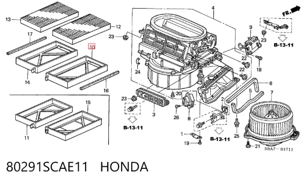 Filtro de habitáculo 80291SCAE11 Honda