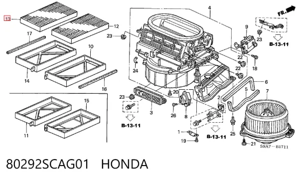 Filtro de habitáculo 80292SCAG01 Honda