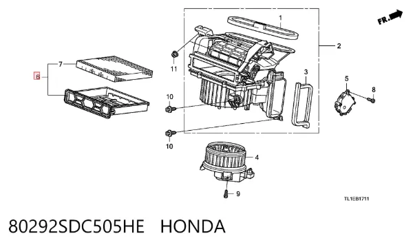Filtro de habitáculo 80292SDC505HE Honda