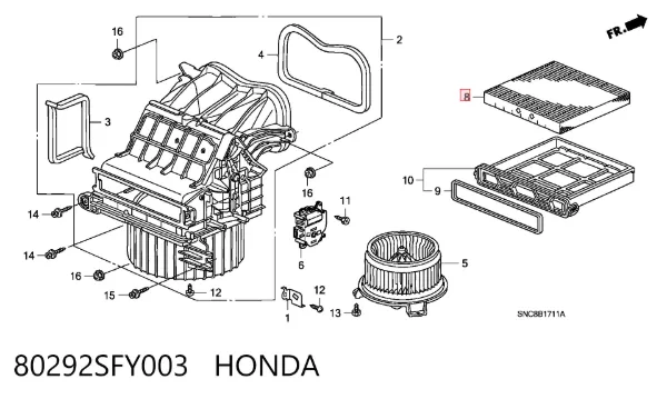 Filtro de habitáculo 80292SFY003 Honda