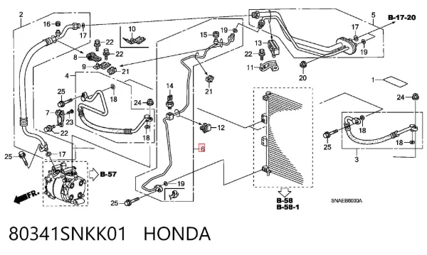 Manguera de aire acondicionado de condensador a evaporador 80341SNKK01 Honda