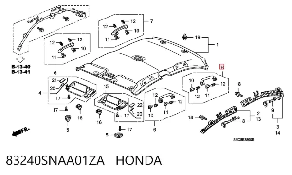 Asa de techo 83240SNAA01ZA Honda