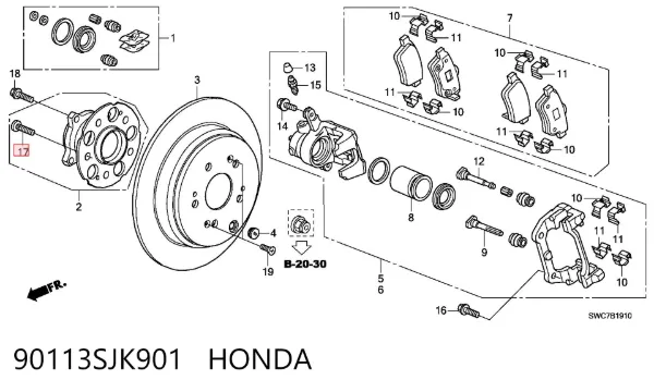 Espárrago de rueda delantero 90113SJK901 Honda