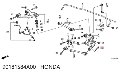 Perno de fijación del brazo inferior trasero HONDA 90181S84A00