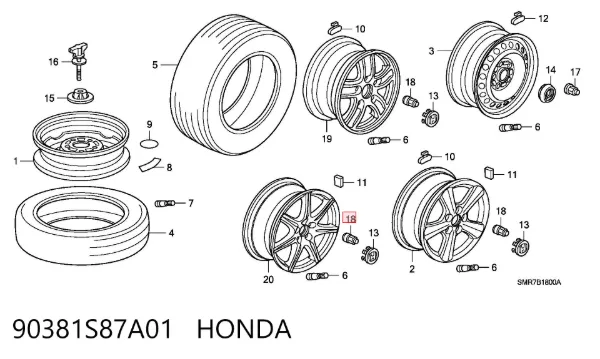 Tuercas de rueda 90381S87A01 Honda