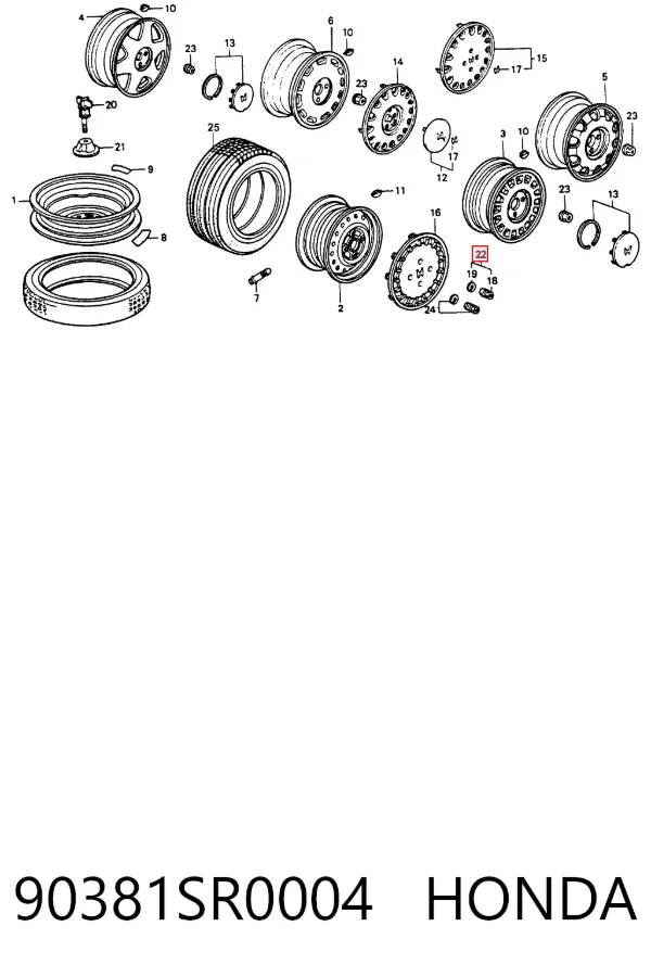Tuercas de rueda 90381SR0004 Honda