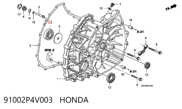 Cojinete del eje secundario de la caja de cambios 91002P4V003 Honda