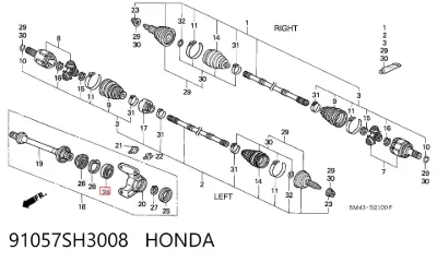 Soporte de rodamiento intermedio del semieje delantero HONDA 91057SH3008