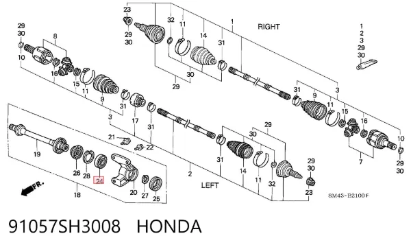 Soporte de rodamiento intermedio del semieje delantero 91057SH3008 Honda